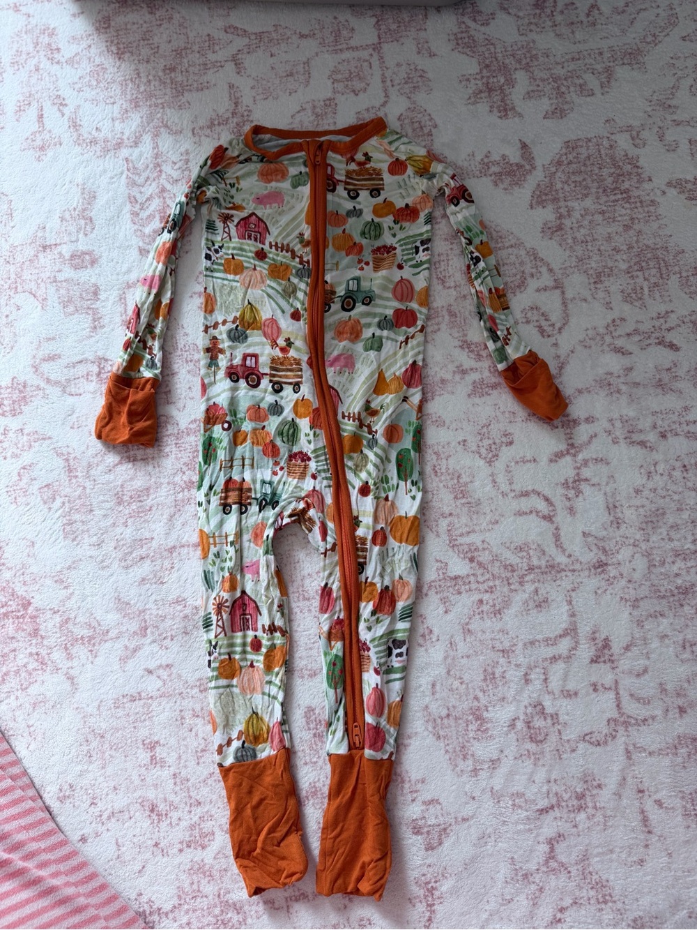 Little Sleepies Orange & White Pumpkin Farm Footie Pajamas